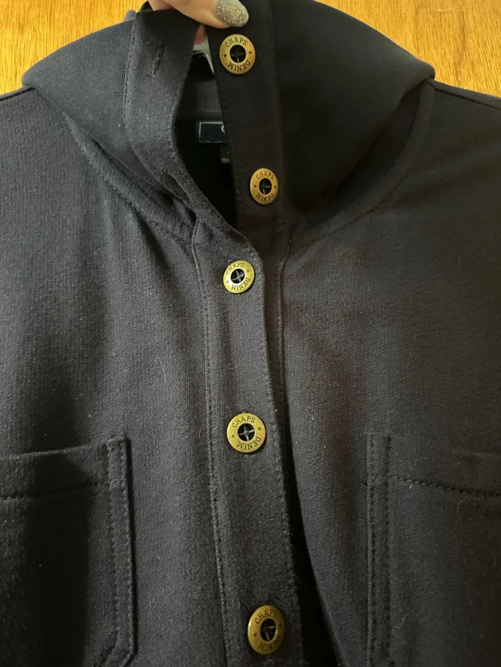 Chaps Navy Button-Front Utility Jacket - Picture 3 of 5